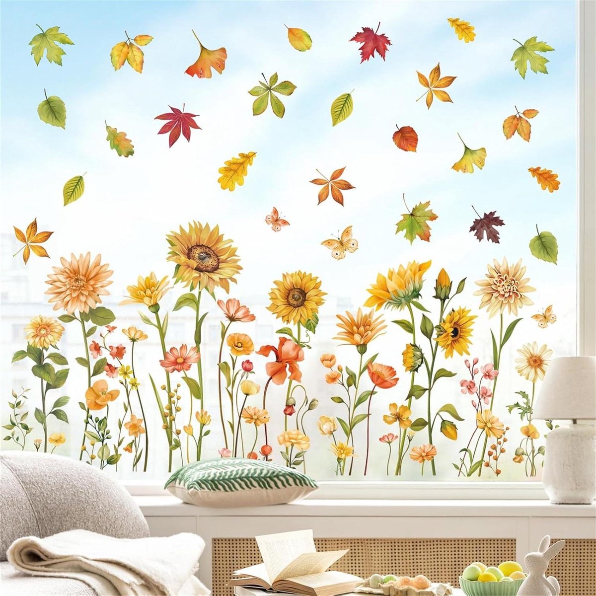 Brenzoos - Herfst Bloemen Dubbelzijdig Venster Klampt - Anti-Collision Glas Venster Stickers - Geschenken voor Haar