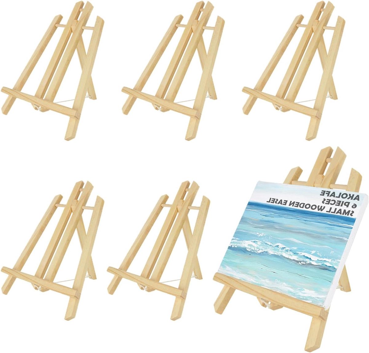   - Houten schildersezelstandaard 30 cm - Verstelbare mini-ezelstandaard voor tafelblad - Set van 6 stuks - Kleine ezelstandaard voor weergave - Ideaal voor schilderen