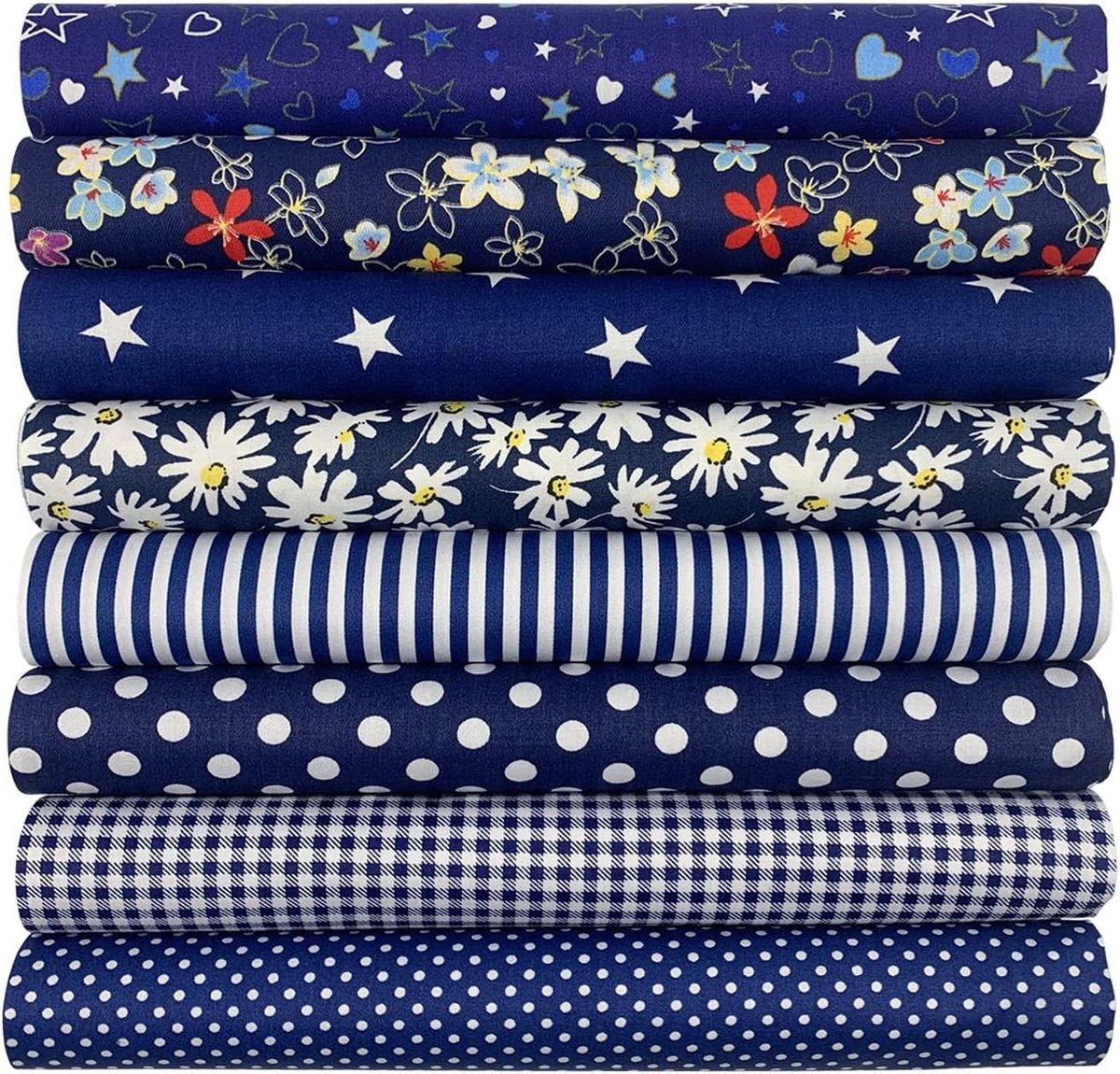 Brenzoos - Katoenen Stofmonster voor Patchwork Naaien Quilten - Marineblauw - 50 x 50 cm - Set van 8 Stuks - DIY Knutselen met Zoekwoorden: Stof, DIY, Quilten.