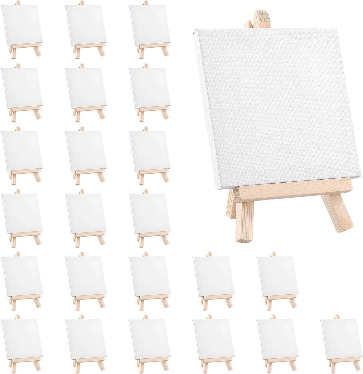   - Mini-canvas set met schildersezels voor bruiloftsdecoratie - 24 stuks - 10 x 10 cm canvas - 8 x 15 cm schildersezel