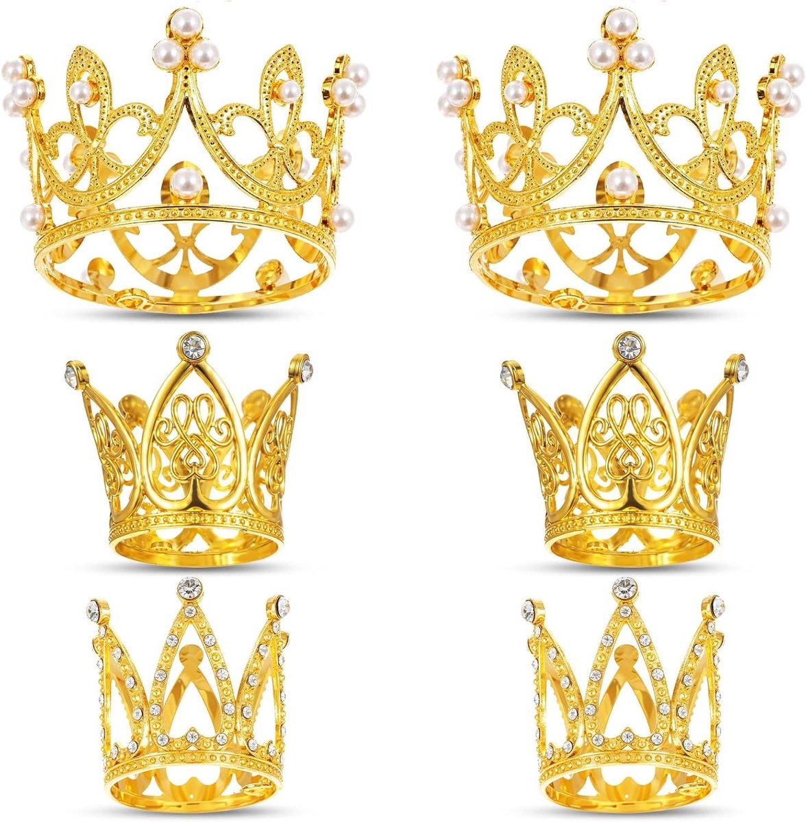 Brenzoos - Mini-kroon taarttoppers voor meisjes - set van 6 stuks - Gouden prinsessenkroon decoratie voor bruiloft, verjaardag en feest