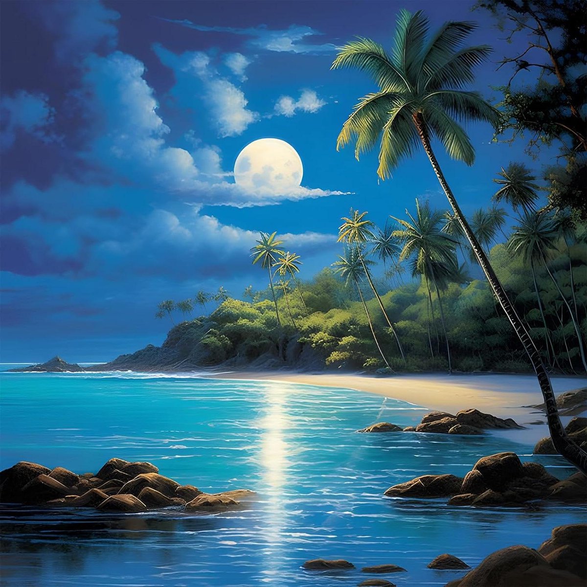 Brenzoos - Nachtscène aan Zee Diamond Painting Set voor Thuisdecoratie - Strand Landschap 5D DIY Volledige Boor - Ronde Kristal Strass Diamantkunst - Afmeting 30x30cm