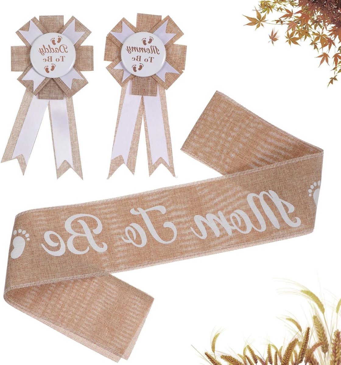 Brenzoos - Neutrale jute sjerp voor babyshower onthulling - Rustieke decoratie set