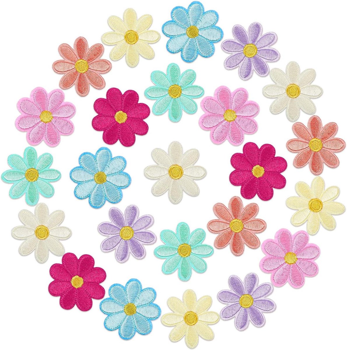 Brenzoos - Opstrijkbare Bloemen Patches - Set van 48 stuks - Schattige Madeliefjes - Naai Op Applicaties - Voor Kleding en Accessoires - In 8 Kleuren ,6 x 1,6 inch