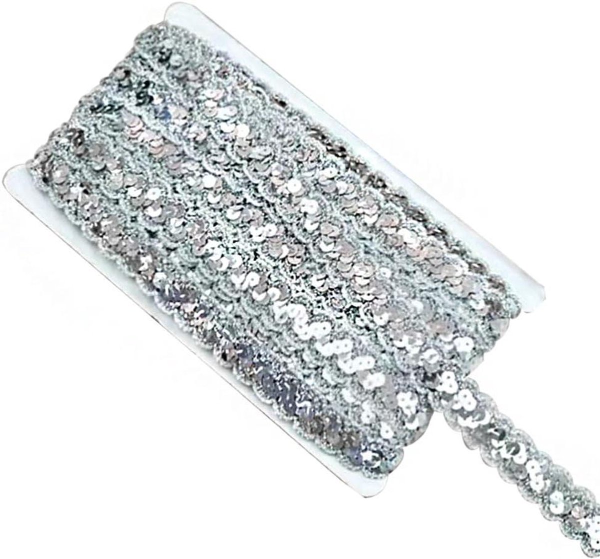 Brenzoos - Paillettenband 13 meter - Glanzend gevlochten sierband voor DIY projecten (zilver)