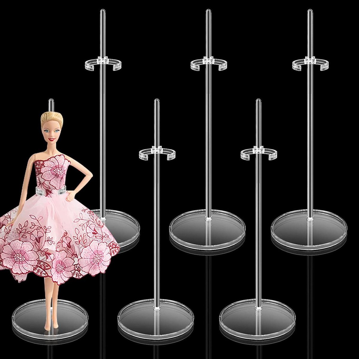   - Poppenstandaard, set van 6 poppendisplayhouders, transparant, poppenaccessoires