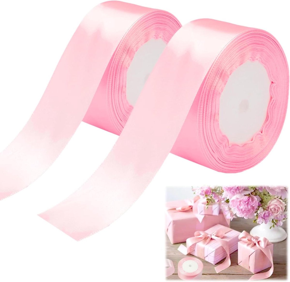 Brenzoos - Satijnen Lint 40 mm Roze - 44 Meter - Voor Halloween, Kerstmis, Bruiloft - Decoratief Stoflint
