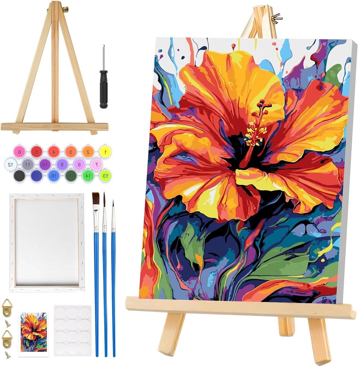   - Schilderen op nummer set met lijst - bloemen en landschap - inclusief ezel - voor kinderen en volwassenen