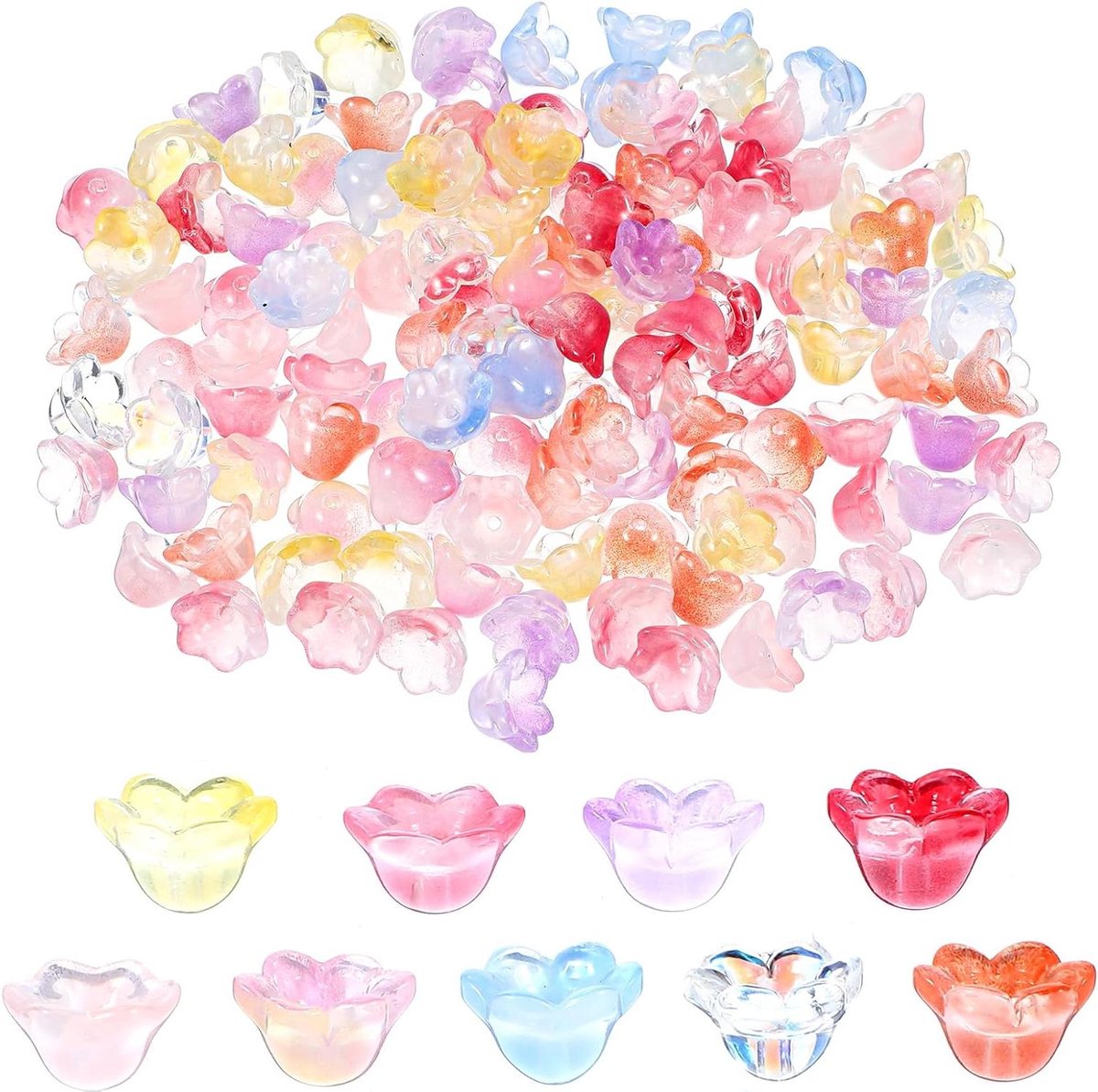 Brenzoos - Set van 120 stuks bloemen en glazen kralen in gemengde kleuren voor DIY armband maken.