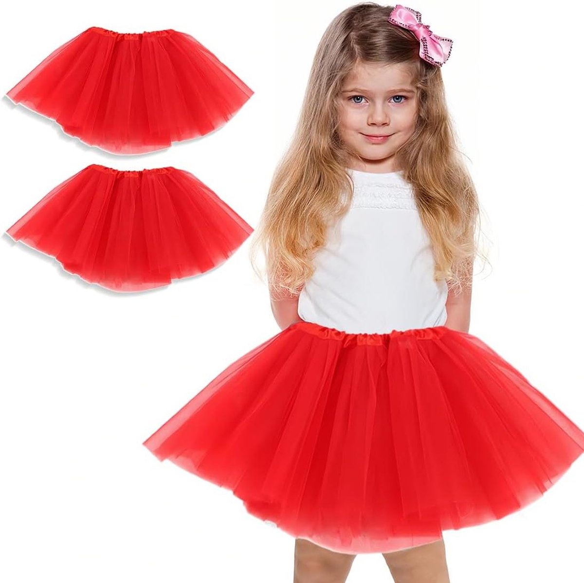 Brenzoos - Set van 2 junior meisjes dansjurken in jaren 80 stijl - Rood 3 lagen - Voor optredens - Onbekend