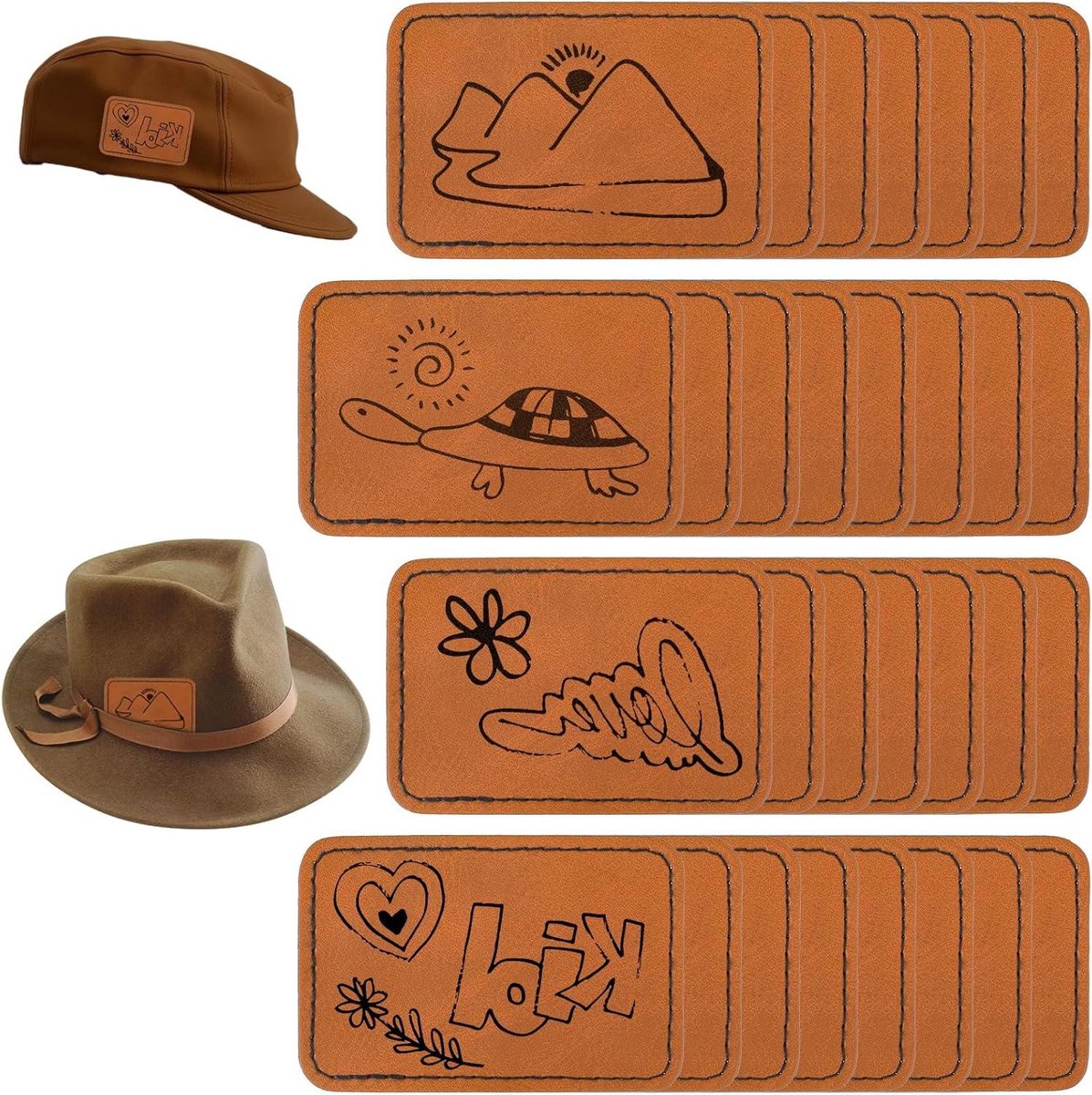 Brenzoos - Set van 30 Lege Kunstleer Hoed Patches met Lijm - Rechthoekige Faux Lederen Patches voor Hoeden, Kleding en Tassen - DIY Custom Stof Reparatie en Naai Benodigdheden