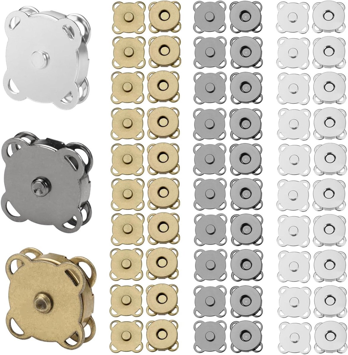 Brenzoos - Set van 30 magneetknopen om op te naaien in 3 kleuren - 14 mm magneetsluiting voor tassen, portemonnees, schooltassen, kleding en kunsthandwerk