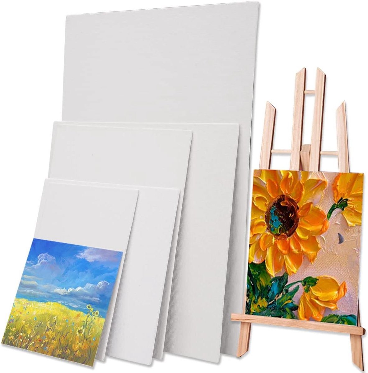 Brenzoos - Set van 6 canvas panelen om te beschilderen - Witte voorgespannen kunstenaars panelen voor schilderen, handwerk en decoratie