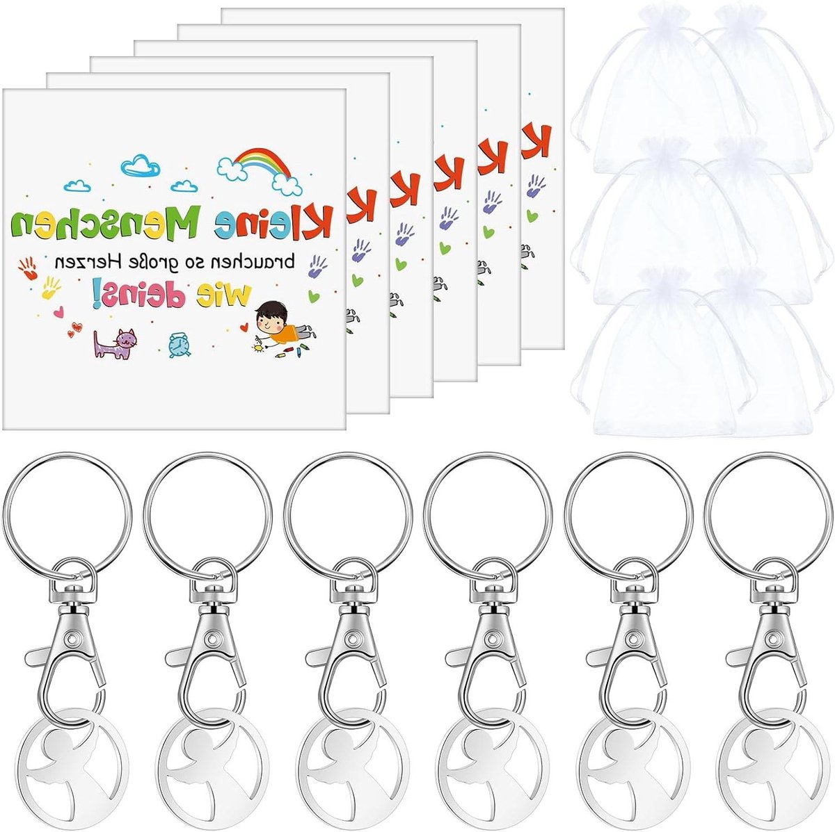 Brenzoos - Set van 6 sleutelhangers met winkelwagenchip, bedankkaart en organzazakje