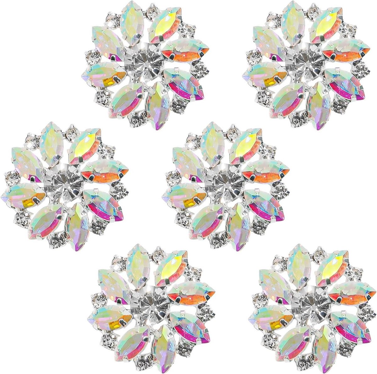 Brenzoos - Set van 6 strass-knopen met kristallen bloemendesign voor vesten - Verloopknopen met strass voor modeprojecten - Legering knopen voor knutsel- en feestdecoraties.