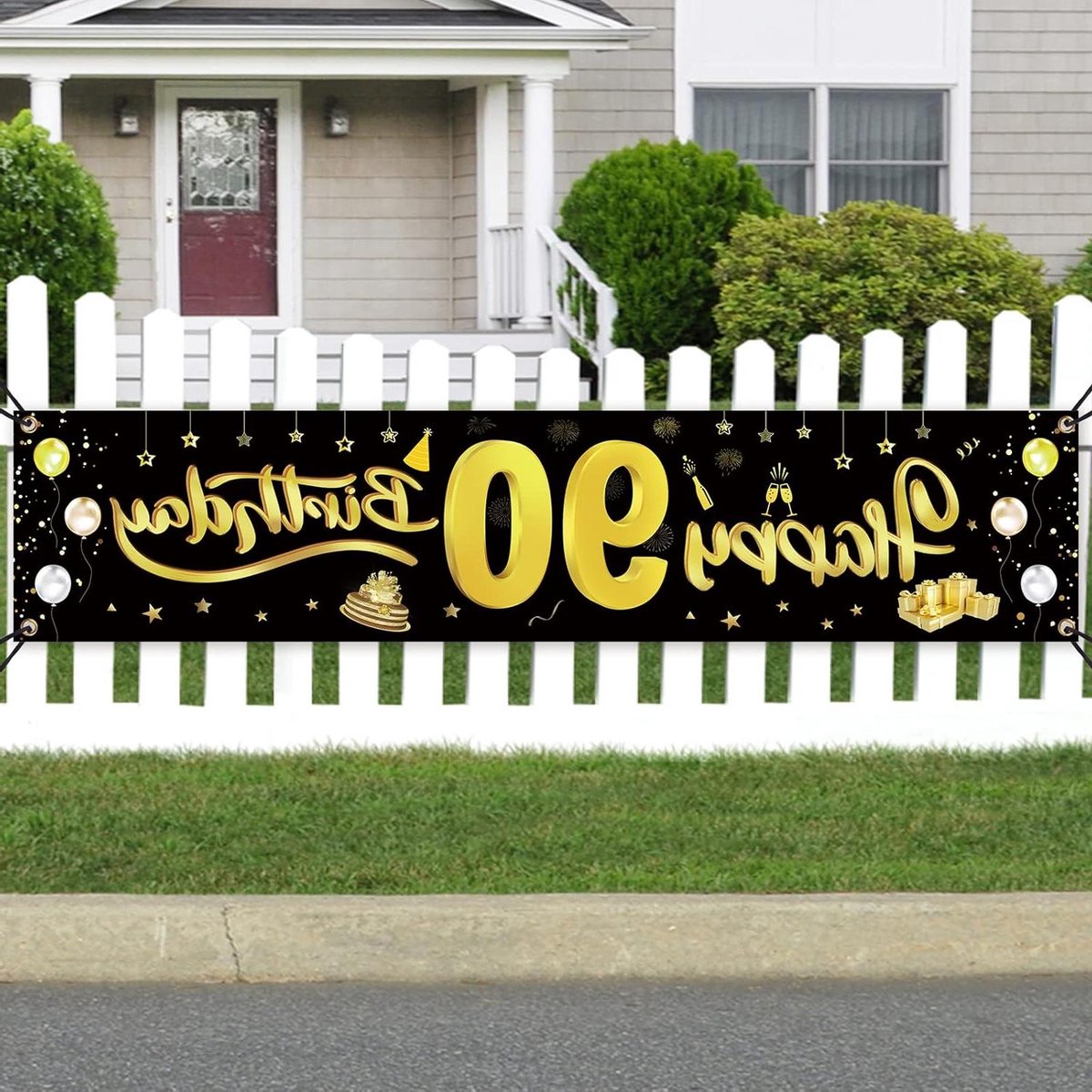 Brenzoos - Verjaardagsbanner 90e jubileumdecoratie voor man of vrouw, Happy Birthday 90 jaar - 210 × 40 cm