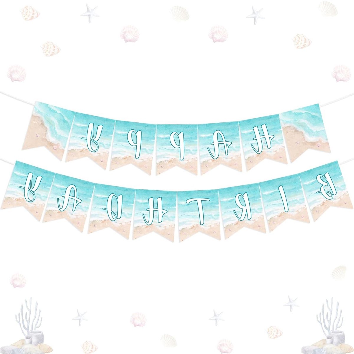   - Verjaardagsfeest Decoraties Strand Gelukkige Verjaardag Banner - Zomer Kust Oceaan Thema - Feestbenodigdheden voor Surf en Zeemeerminnen