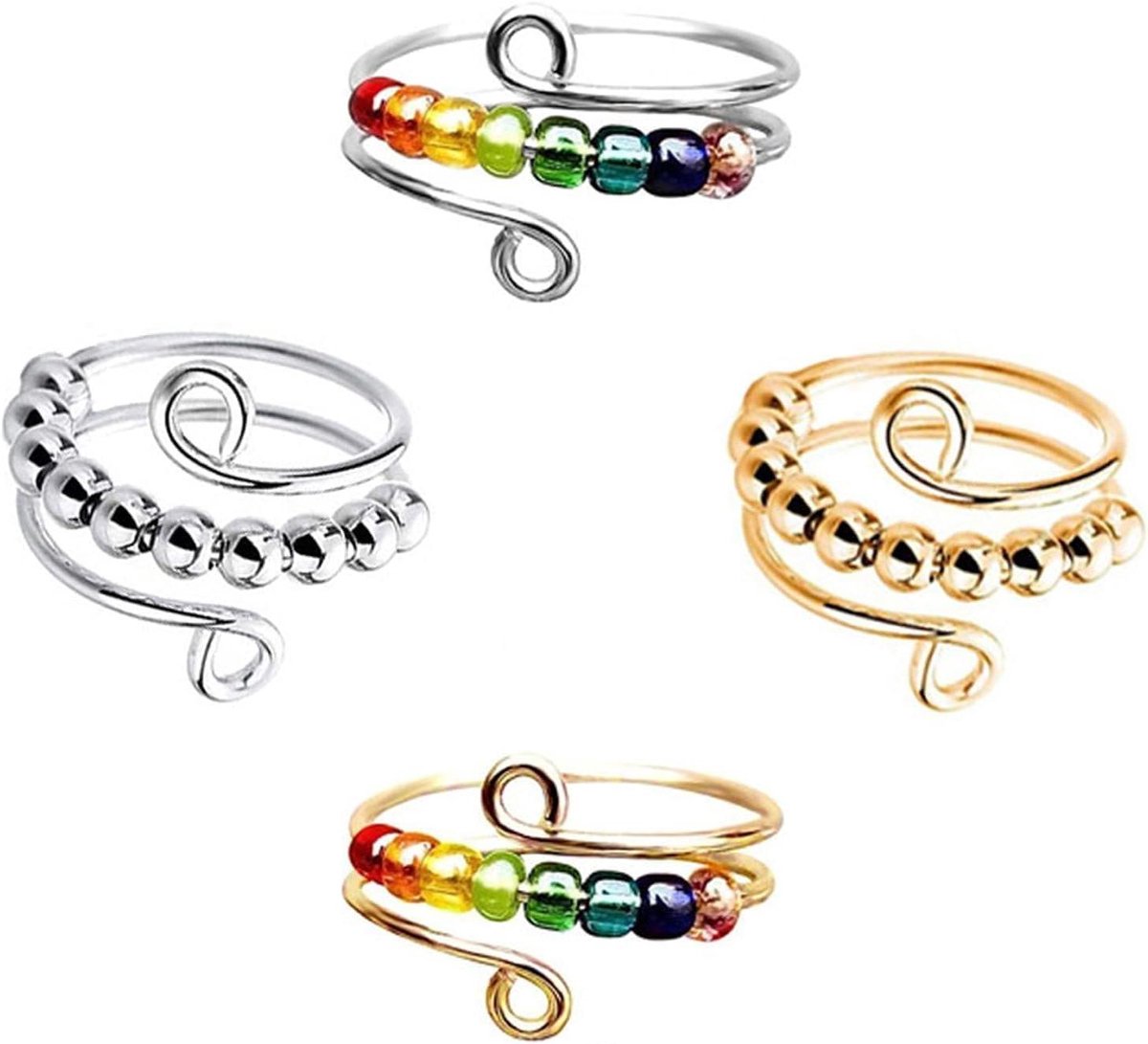 Brenzoos - Verstelbare anti-stressringen set van 7 - Verlicht angst - Zilver - Parels - RVS - Dames en meisjes