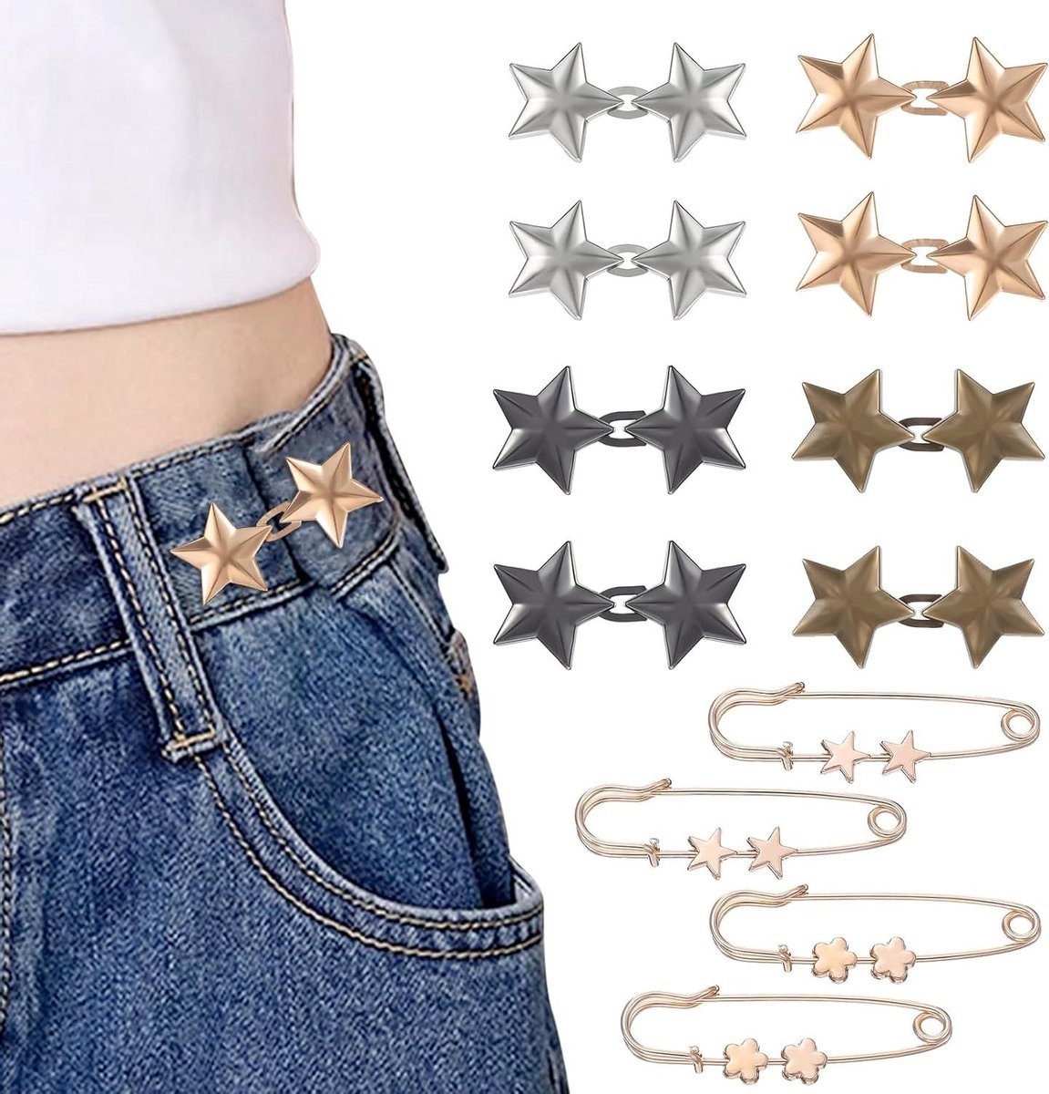 Brenzoos - Verstelbare broekbanden in set van 12 stuks - Taille verkleinen, sterbroek - Nauwer maken met afneembare knopen - Knoop