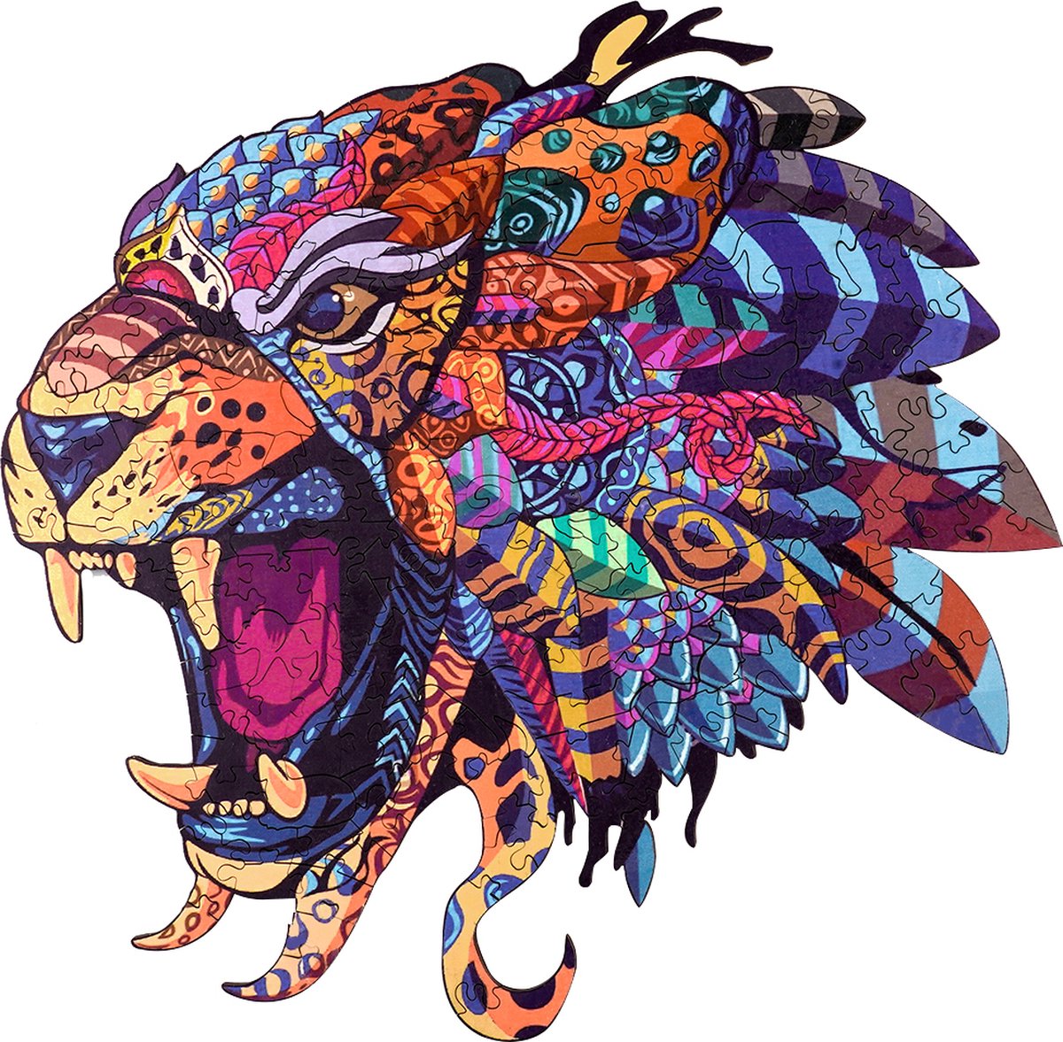 Brickkies®, Leeuw, Jungle Lightning, Jigsaw puzzle, houten puzzel, A3, maat L, 39,1 x 38 cm, 315 stukjes