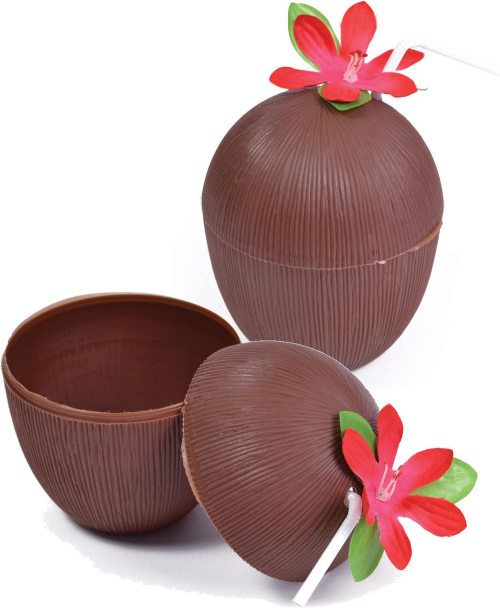 Drinkbeker - kokosnoot -Hawaii - bruin - kunststof - 400 ml