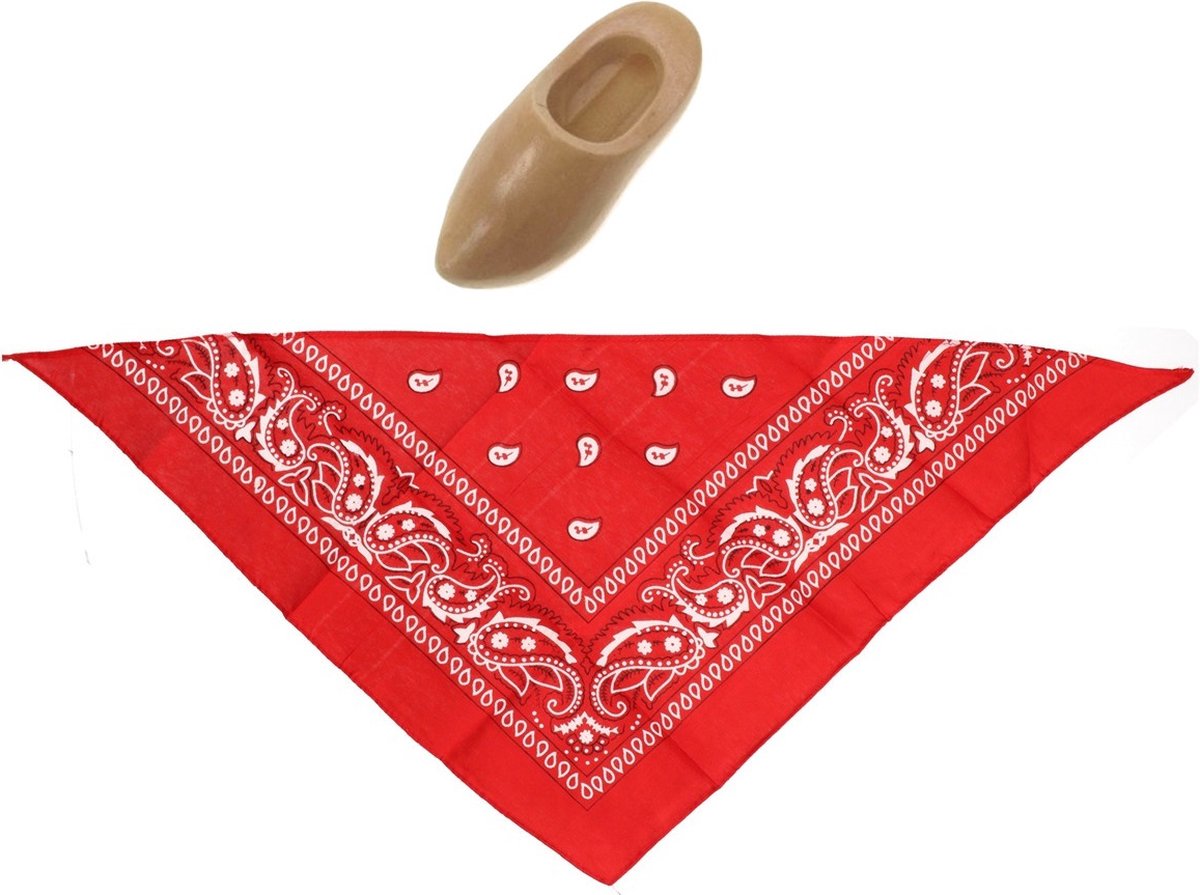 Boerenverkleedset - zakdoek/bandana - met klompje - volwassenen