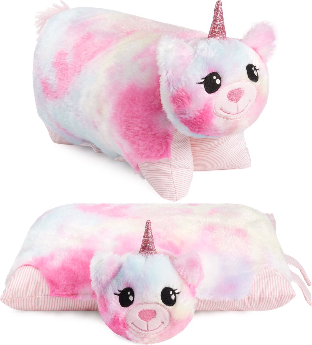 BRUBAKER Knuffelkussen Eenhoorn - 2 in 1 Pluche en Knuffelkussen - 40 x 30 cm Knuffel Eenhoorn - Opvouwbaar Pluche Kinderkussen met Klittenbandsluiting - Kussen Eenhoorn Knuffeldier - Kleurrijk