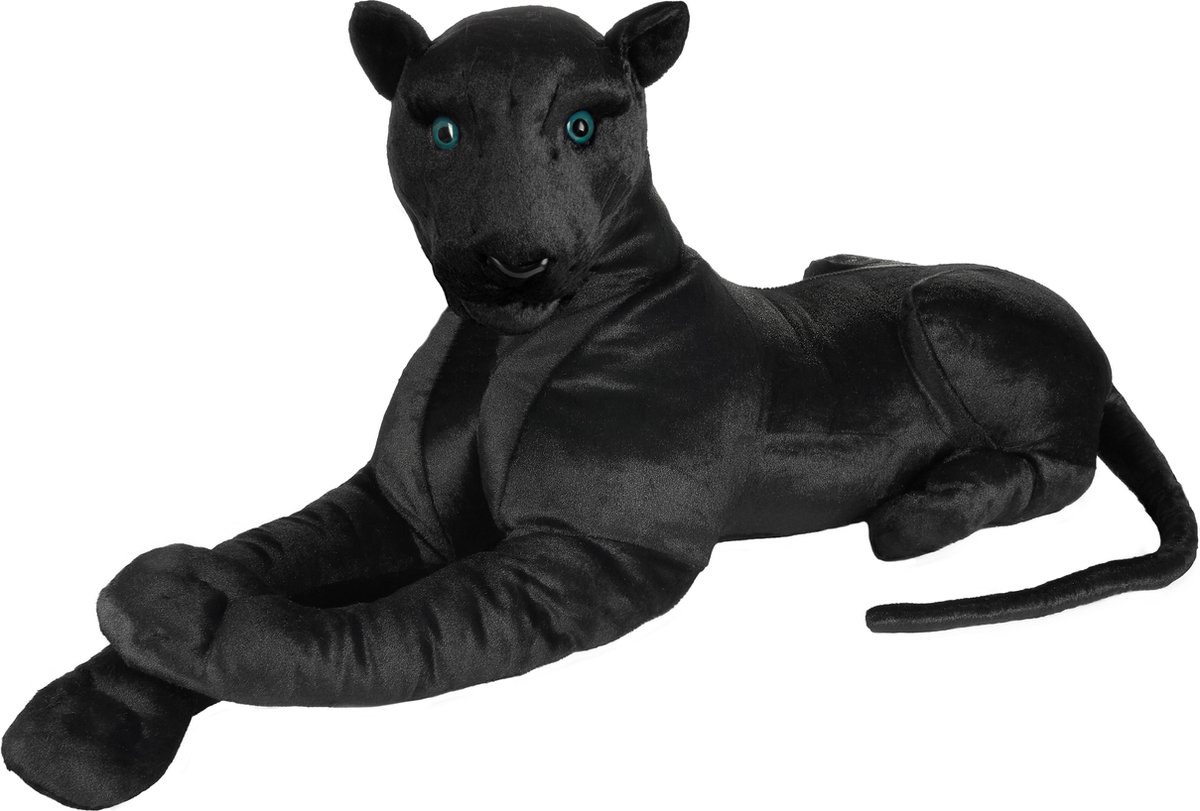 BRUBAKER Panter Knuffel 110 cm Liggend - XL Knuffel - Grote Kat Zwart