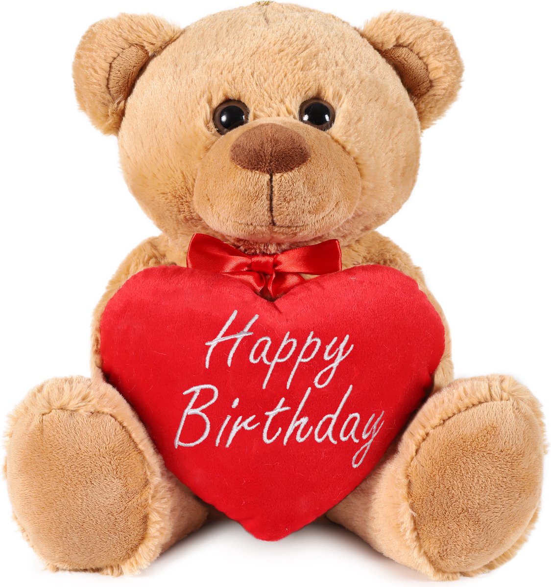 BRUBAKER Teddy Pluche Beer met Hart Rood - Happy Birthday - 35 cm - Teddybeer Pluche Teddy Knuffel - Bruin Lichtbruin