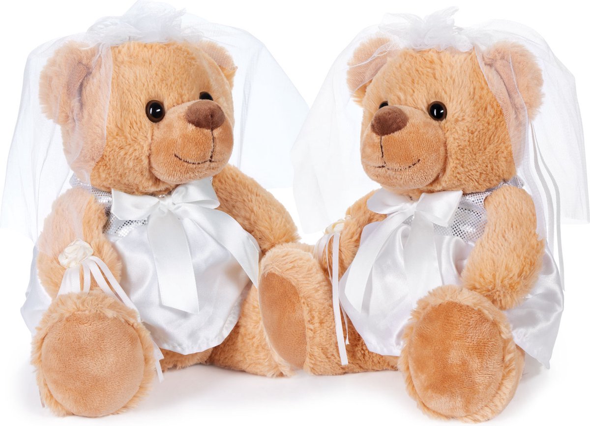 BRUBAKER Teddybeer Bruidspaar - Teddy Set in Witte Trouwjurken - Cadeau voor Huwelijk en Verloving - Huwelijkscadeau voor Vrouwen - Knuffeldieren Vrouwenpaar - 25 cm
