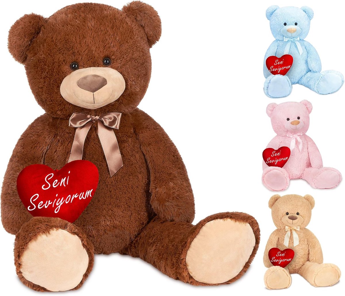 BRUBAKER XXL Teddybeer 100 cm - Zacht Speelgoed Knuffel - Bruin Met hart 