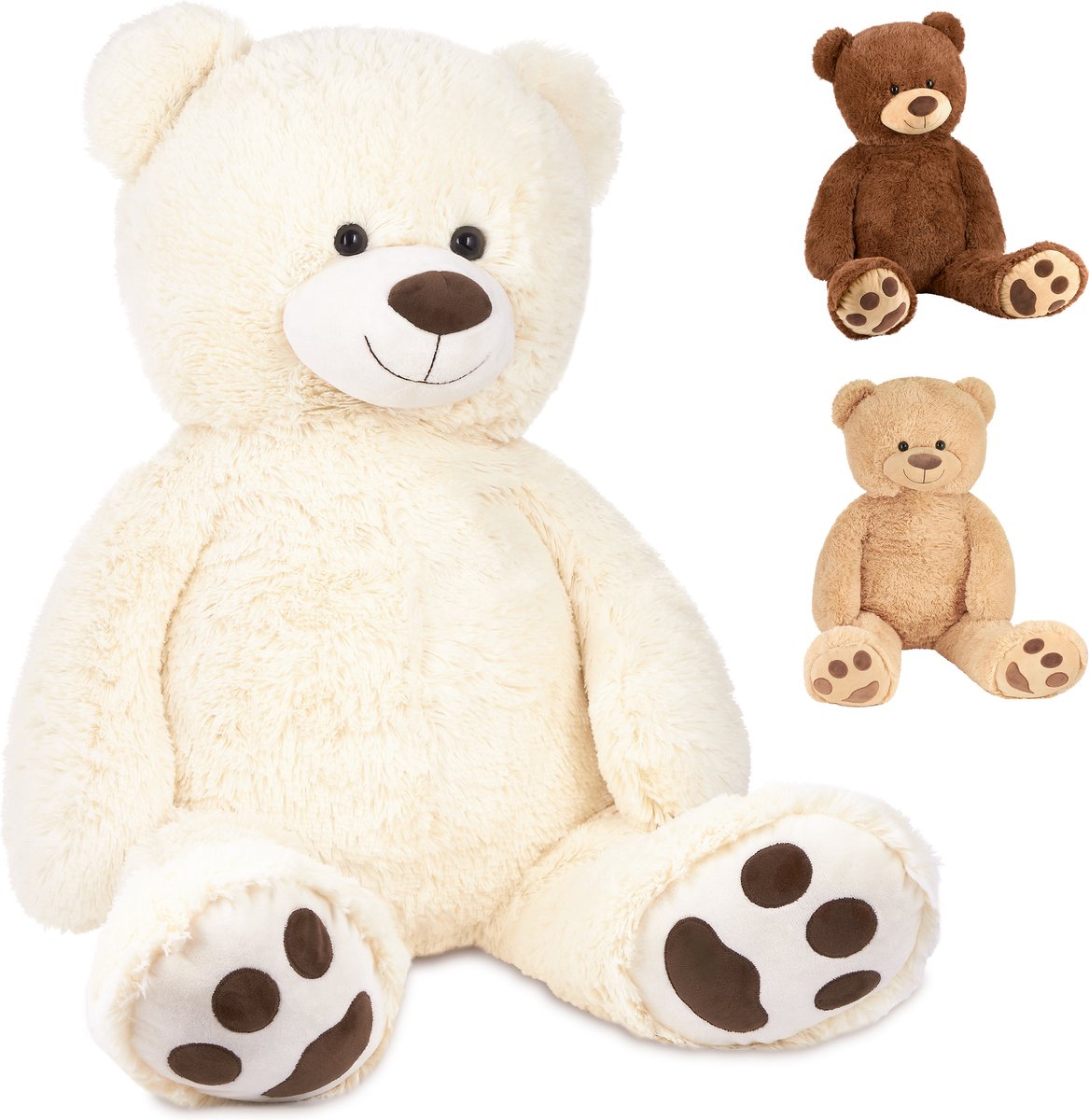 BRUBAKER XXL Teddybeer 100 cm Groot - Wit - Pluche Dier Knuffel