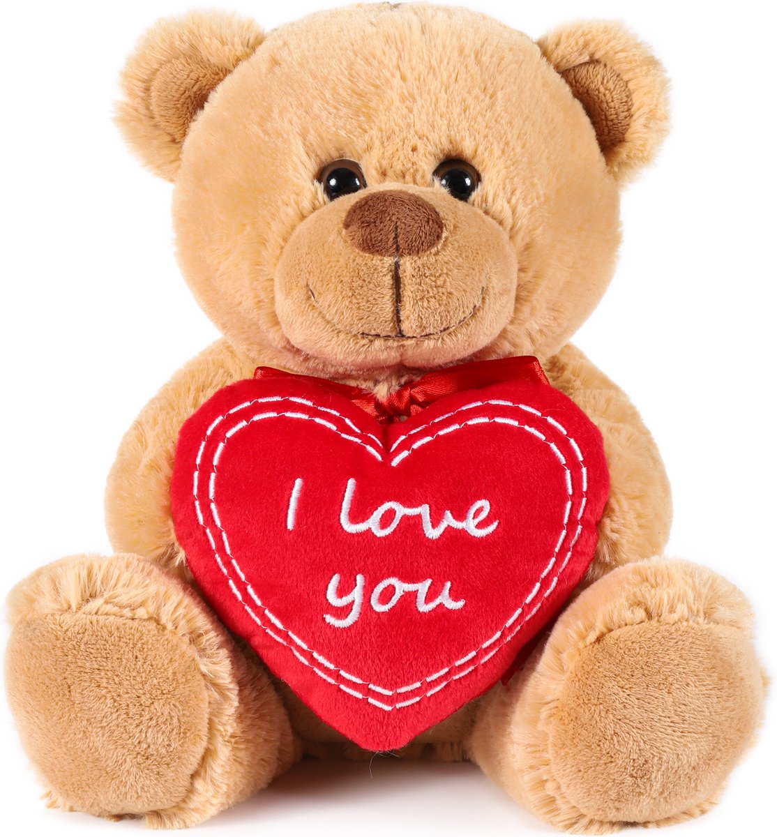 Brubaker Teddy Pluche Beer met Hart Rood - I Love You - 25 cm - Teddybeer Pluche Teddy Knuffelbeest - Bruin Lichtbruin