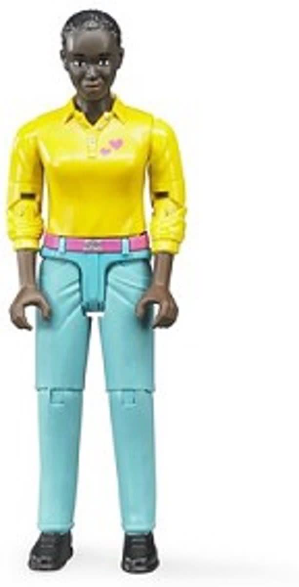   60404 Vrouw met donkere huidskleur en lichtblauwe broek