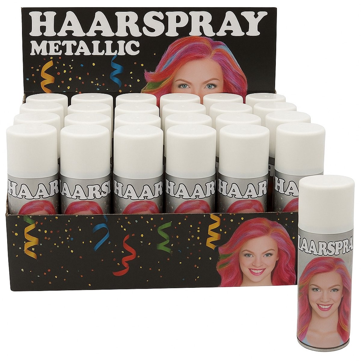 Haarspray haarverf wit feest Carnaval spuitbus 250 ml display 24 stuks