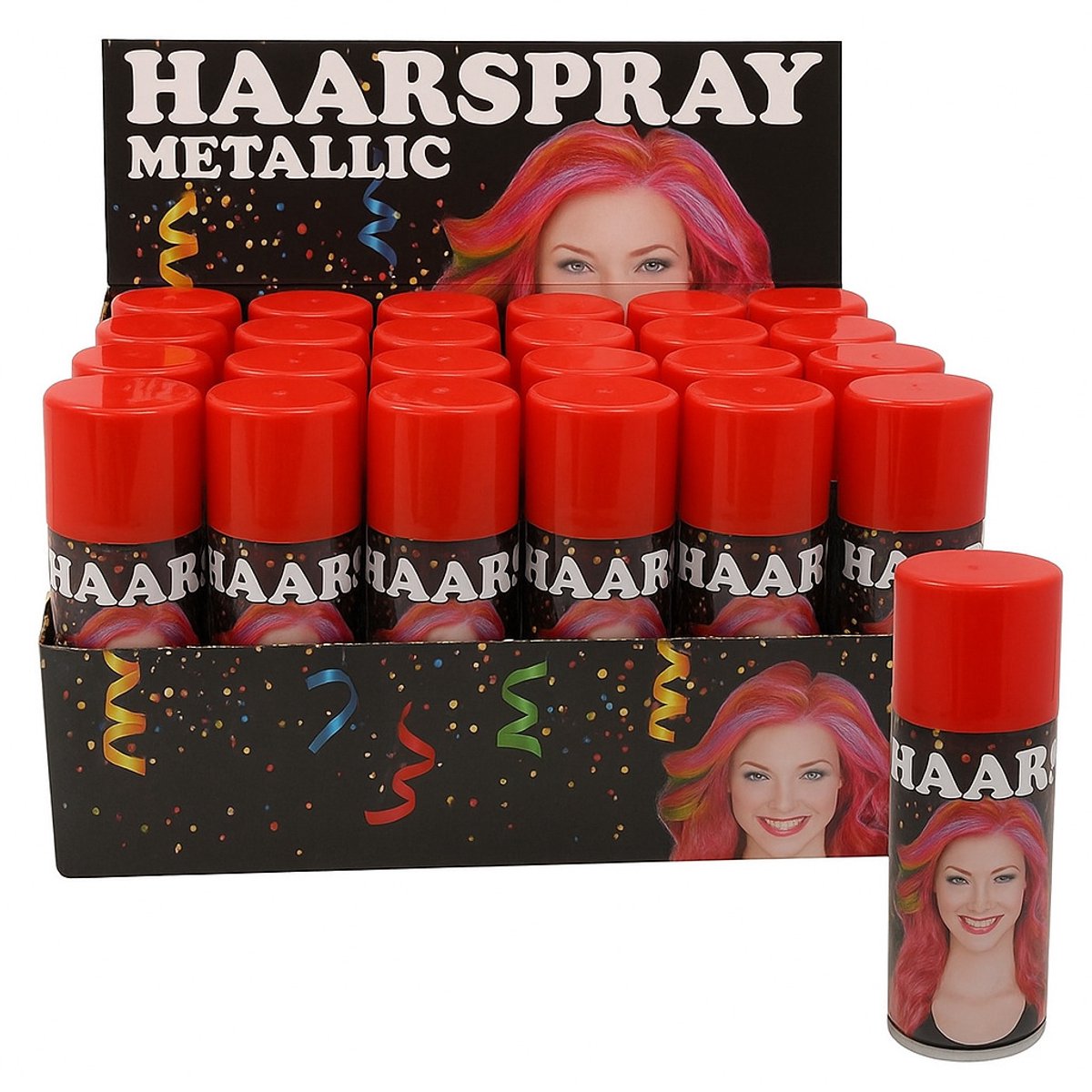 Haarverf spray haarspray rood feest Carnaval grote spuitbus 250 ml display 24 stuks