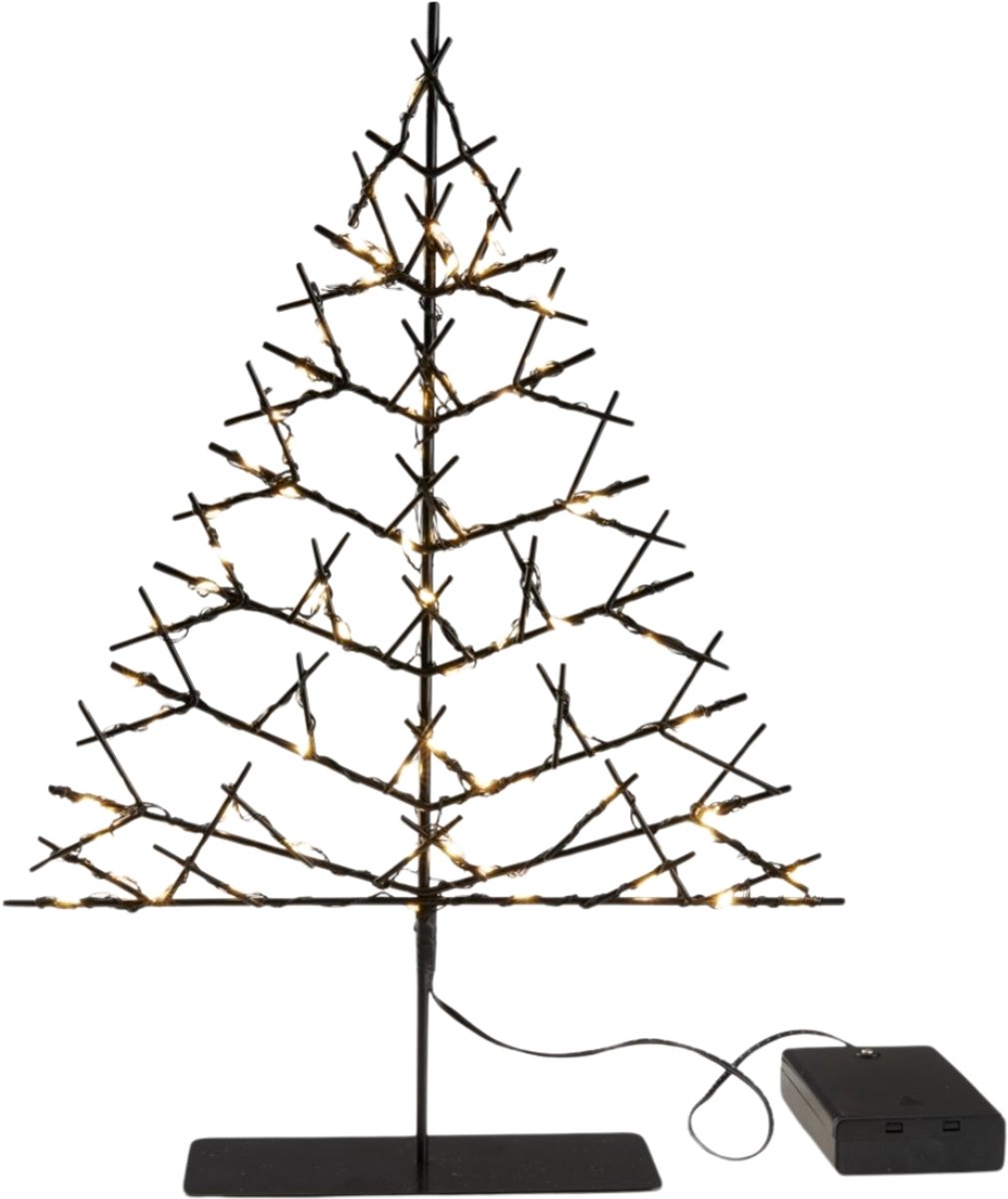 Kerstboom met licht 70 leds op batterij zwart 33 cm, doos 12 stuks