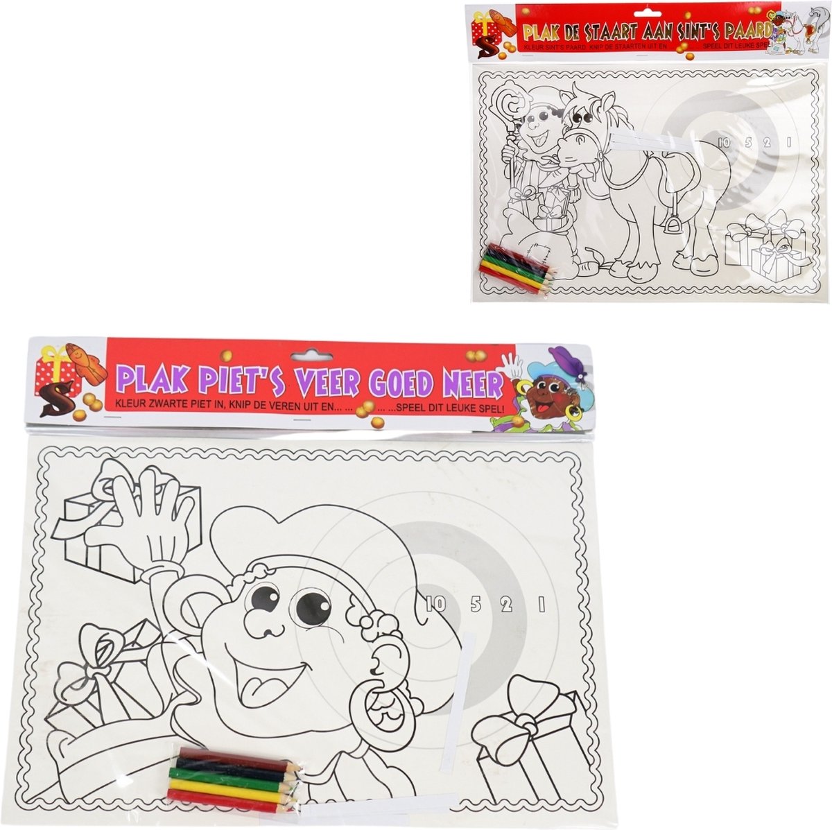 Sinterklaas spel Prik de staart/Prik de veer 41,5 cm assorti doos 24 stuks