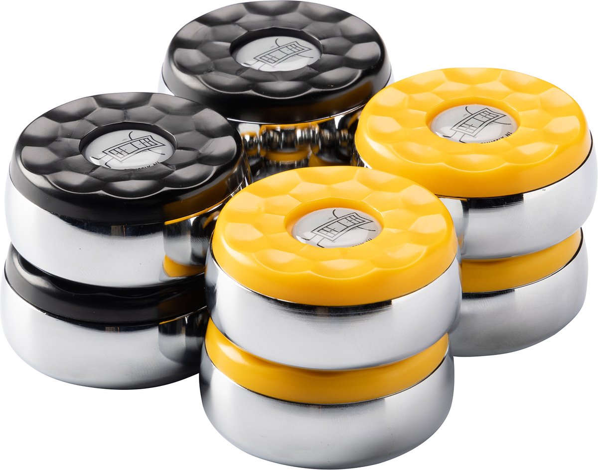 Shuffleboard pucks set 4 x zwart en 4 x geel