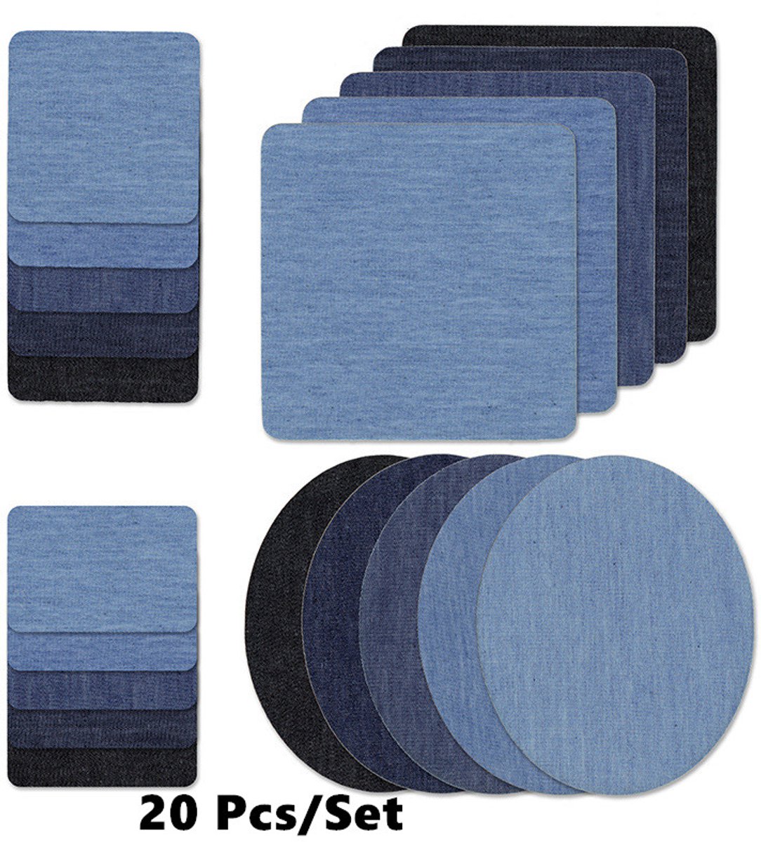 BukkitBow - Luxe Set Jeans Reparatie Patches - 20 Delig Denim Strijkpatch Set - Kleding Accessoires voor DIY Broekherstel