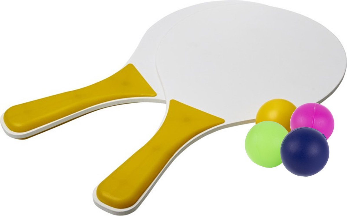 Geel/witte beachball set buiten/strand speelgoed met 4 balletjes