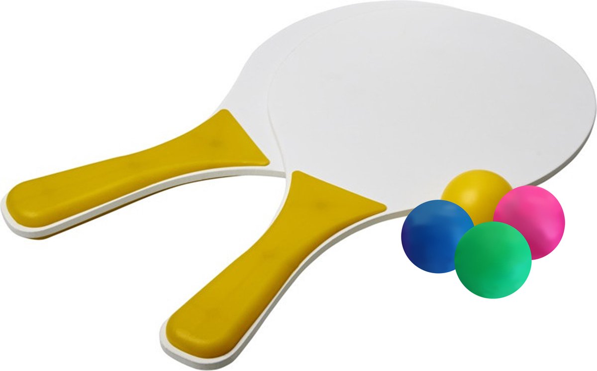 Geel/witte beachball set buiten/strand speelgoed met 4 balletjes