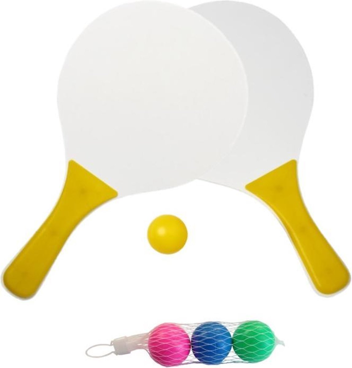 Houten beachball set geel met extra balletjes - Strandspelletjes