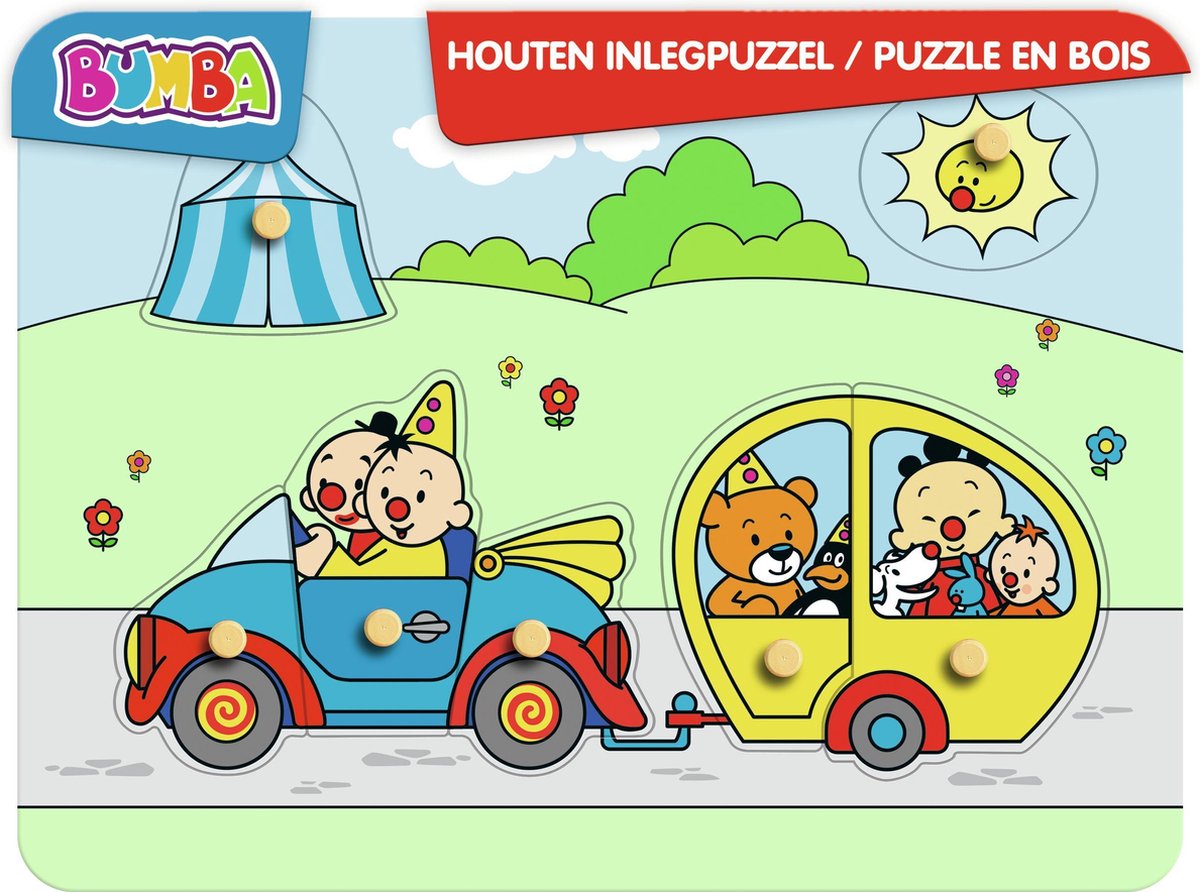 Bumba - Houten puzzel met nopjes - auto vakantie - 7 stukken