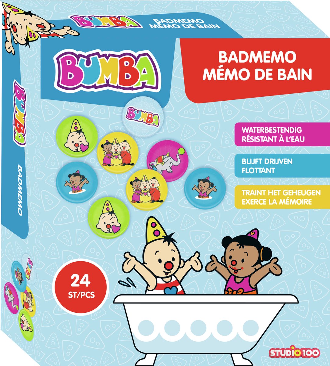   badspeelgoed - badmemo   en Bumbina - 24 plaatjes - Blijven drijven en kleven aan de bandrand