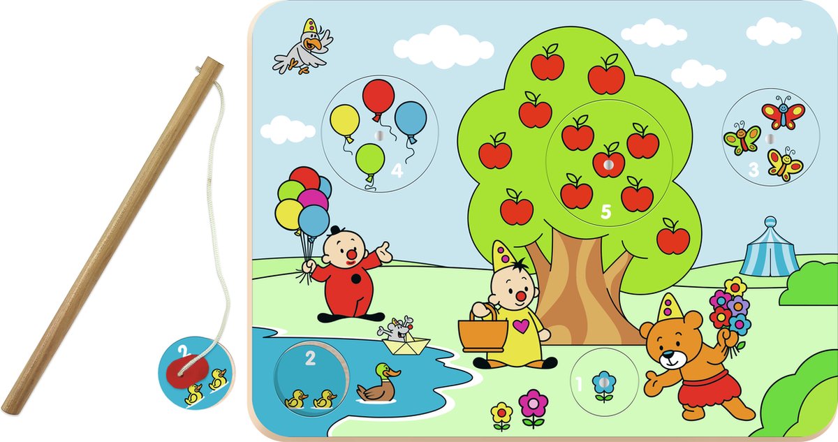   houten magnetische puzzel - 5 stukjes - met houten vislijn