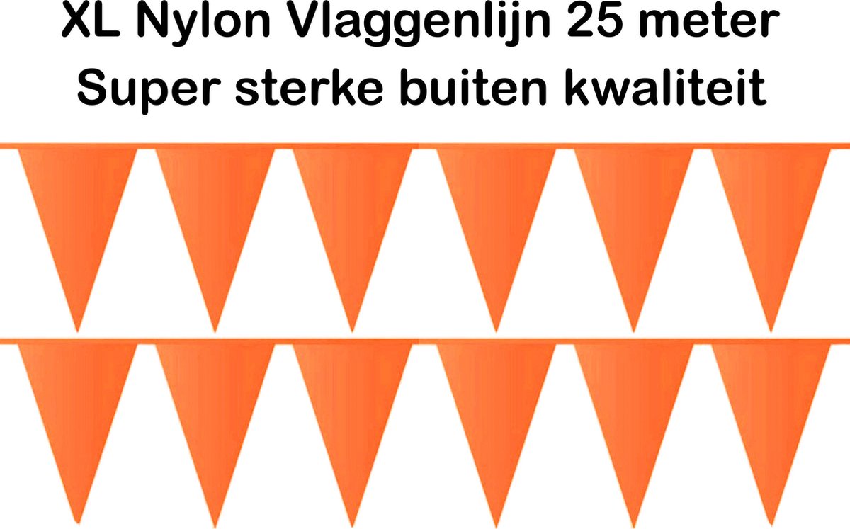 XL Nylon Vlaggenlijn 25 meter met  60 grote vaandels 25x35cm - weerbestendig