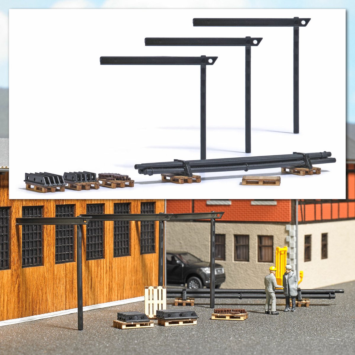Busch - 6 PALETTEN MIT MASCHINENTEILEN H0 (4/23) * - modelbouwsets, hobbybouwspeelgoed voor kinderen, modelverf en accessoires