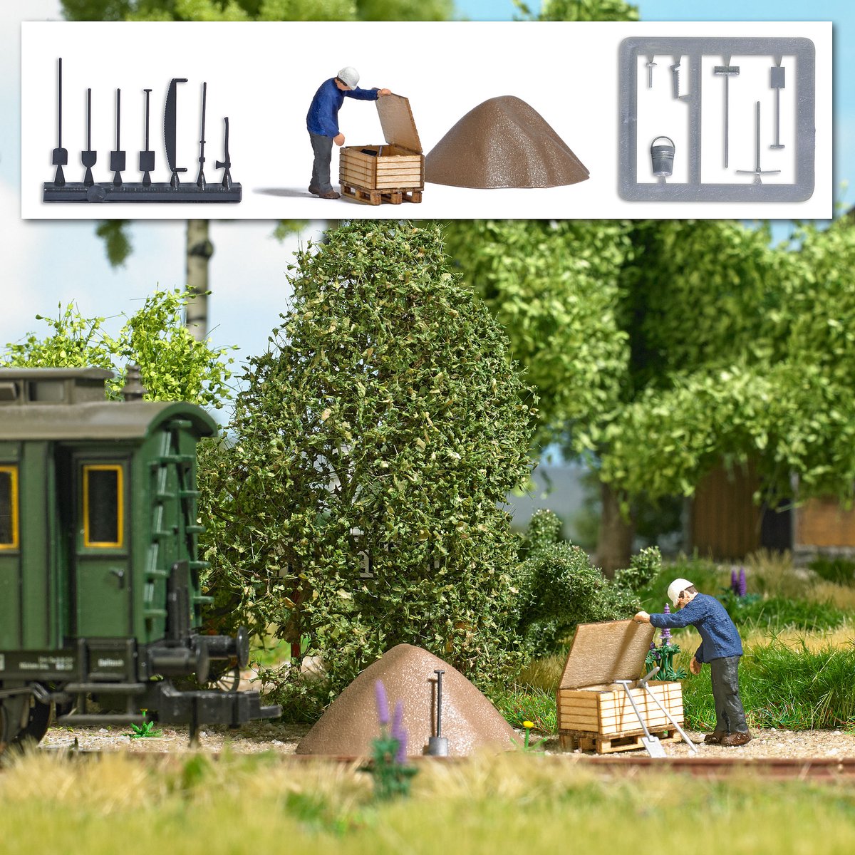 Busch - A-SET: GLEISBAUARBEITER EP.3/4 HOLZKISTE/PALETTE H0 (4/23) * - modelbouwsets, hobbybouwspeelgoed voor kinderen, modelverf en accessoires