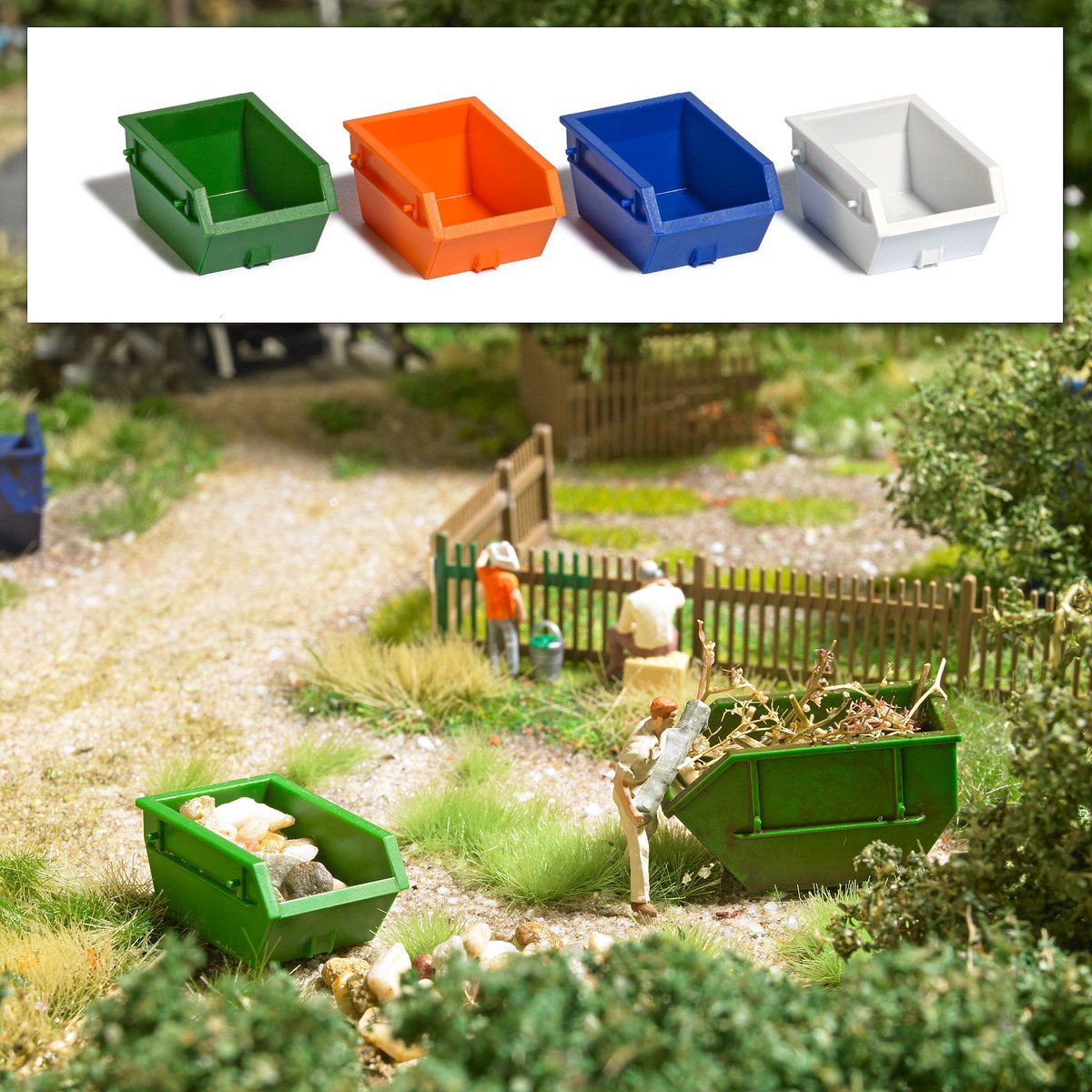 Busch - M-SET: 4 ABSETZCONTAINER 1,5M³ 4 FARBEN H0 (4/23) * - modelbouwsets, hobbybouwspeelgoed voor kinderen, modelverf en accessoires